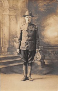 J56/ Interesting RPPC Postcard U.S. Army Soldier c1910-20 Studio Uniform 132