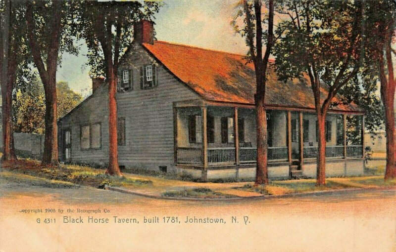 JOHNSTOWN NY BLACK HORSE TAVERN~1900s ROTOGRAPH PHOTO POSTCARD 