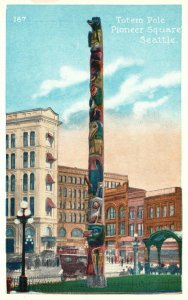 Vintage Postcard 1920's Totem Pole Pioneer Square Seattle WA Washington