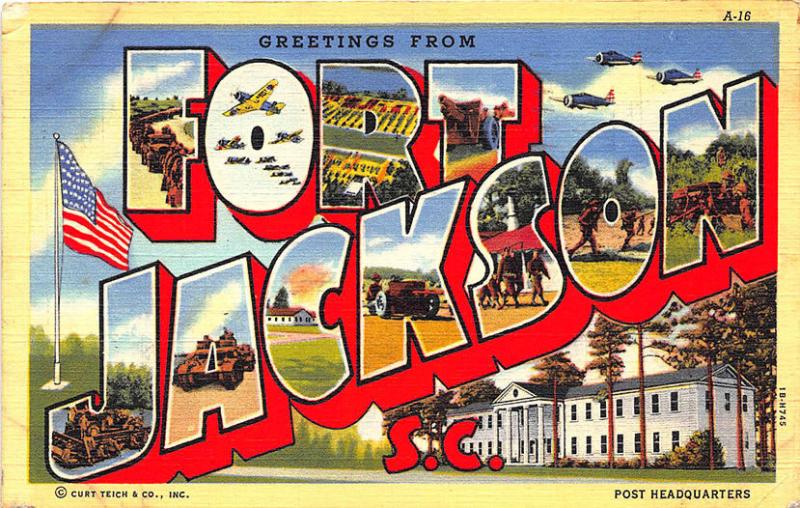 Fort Jackson SC Army Base Curt Teich Large Letter Linen Postcard
