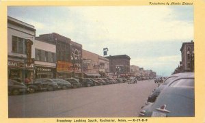 Minnesota Rochester Broadway automobiles Michael's Dexter Postcard 22-4980