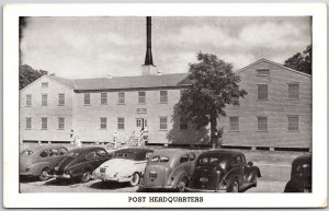 Post Headquarters Building Cars Outside United States Army Postcard