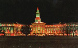 Vintage Postcard 1930's Panorama Denver's Civic Center Christmas Decoration CO