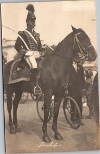 RPPC Soldier with sword on horse Iturbide parade Mexico