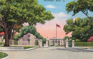 Veterans Hospital Gulfport Mississippi Flag Linen Postcard 2R5-50