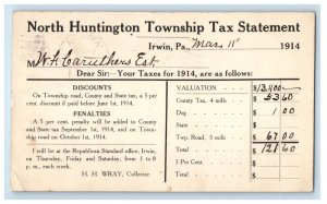 1914 North Huntington Township Tax Statement Irwin PA, Advertising Postcard