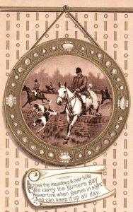 Vintage Postcard Across The Meadows & Over The Hills We Carry The Hunter's Gay