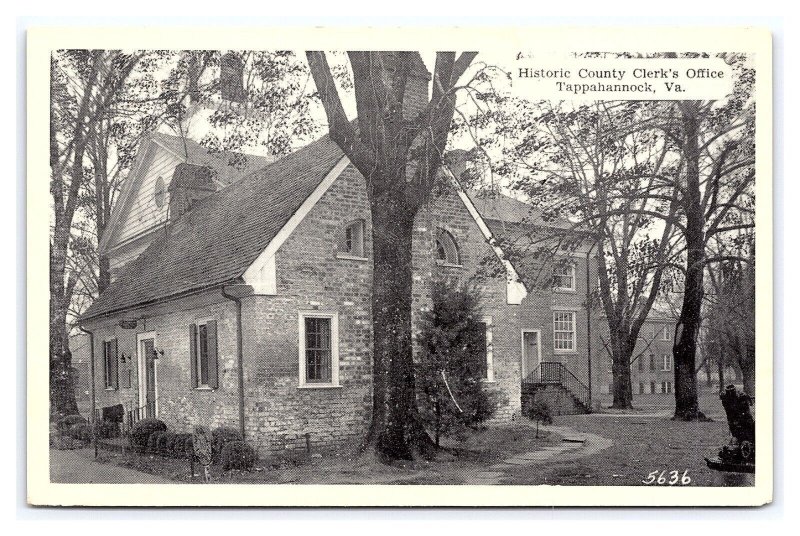 Historic County Clerk's Office Tappahannock Va. Virginia Postcard