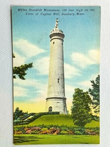 Vintage Postcard 1930's Myles Standish Monument Crest of Capital Hill Duxbury MA