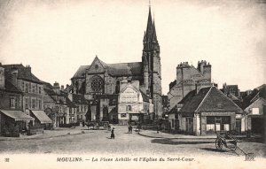 Vintage Postcard Moulins La Place Achille Catholic Church in Moulins France