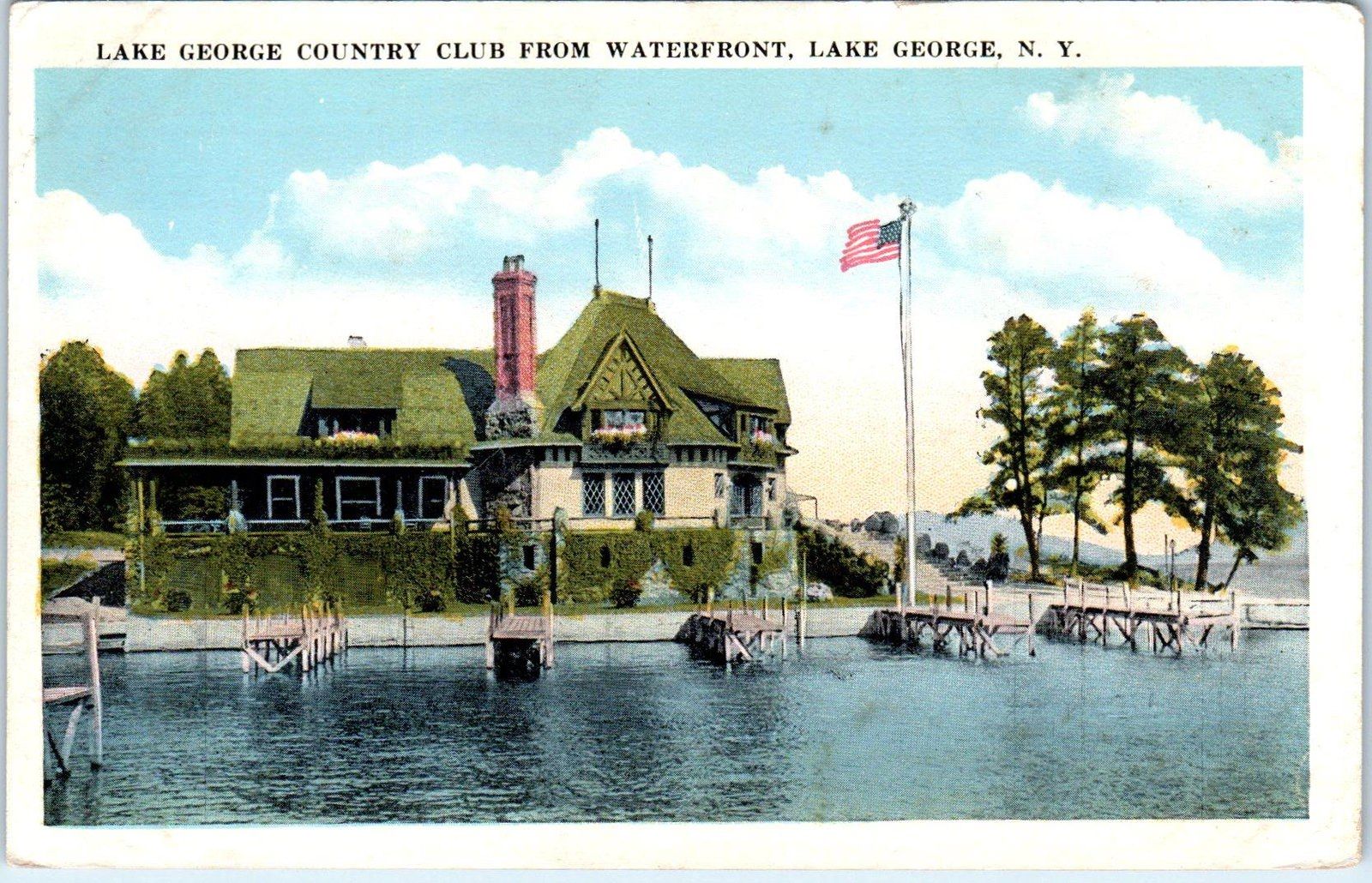 Lake George Ny New York Country Club House From Water C1920s