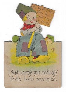 Vintage Comic Doctor Postcard, Young Boy Holding Sign, POP OUT
