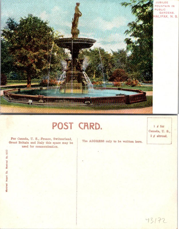 Halifax NS Jubilee Fountain Public Gardens Postcard Unused (43172)