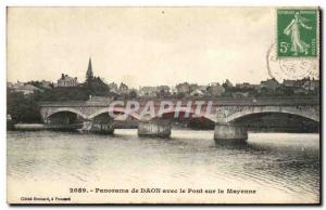 Old Postcard Panorama of Daon with the bridge on the Mayenne