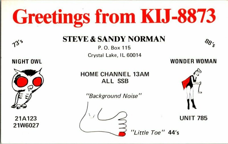 QSL Radio Card From Crystal Lake IL Illinois KIJ-8873