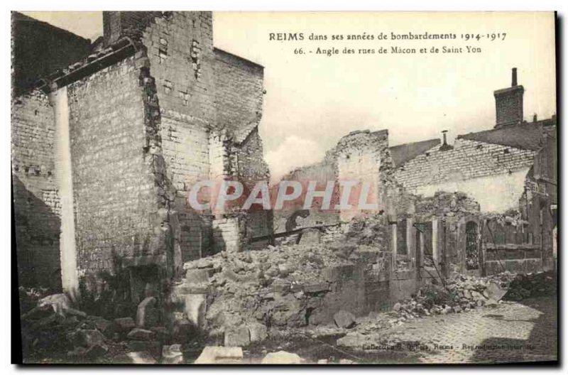 Old Postcard Reims In his years Bombardment Macon Streets Angle and Saint Yon...