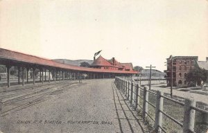 UNION TRAIN DEPOT RAILROAD STATION NORTHAMPTON MASSACHUSETTS POSTCARD (c. 1910)