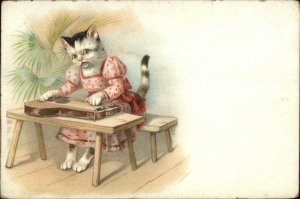 Early Cat Fantasy Playing Stringed Music Instrument c1900 Postcard G19