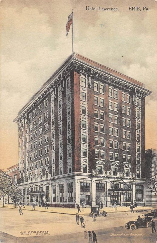 Hotel Lawrence Erie Pennsylvania 1913 Postcard Hand colored