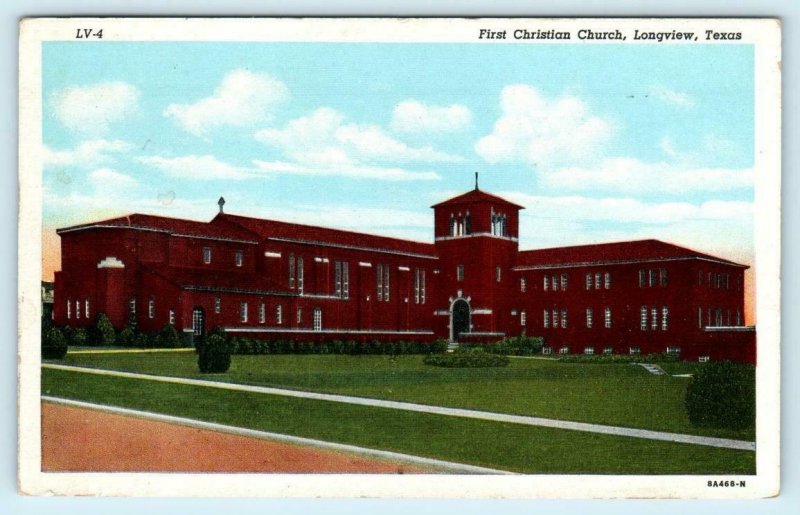 LONGVIEW, Texas TX ~ FIRST CHRISTIAN CHURCH 1951 Linen Gregg County Postcard