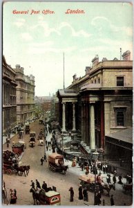 General Post Office London England Street View Horse Carriage Building Postcard