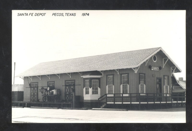 RPPC PECOS TEXAS SANTA FE RAILROAD DEPOT TRAIN STATION REAL PHOTO POSTCARD