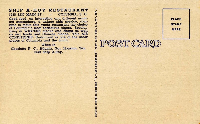 SC - Columbia. Ship A-Hoy Restaurant