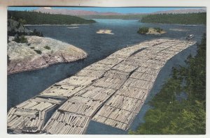 P2855 vintage postcard hugh log raft tugboat through deception pass washington