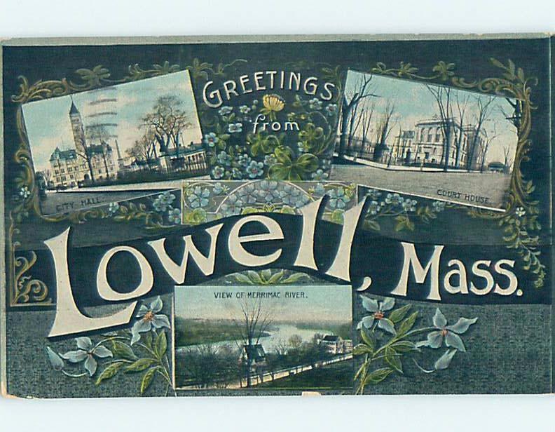 Divided-Back BIG LETTERS Lowell Massachusetts MA ho7181