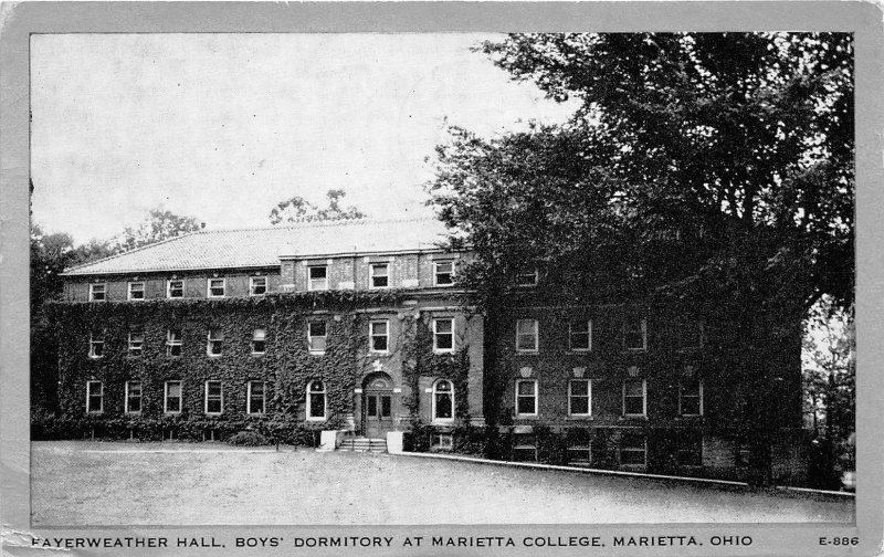 Marietta Ohio 1939 Postcard Fayerweather Hall Boys Dorm Marietta College