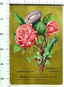 1870's-80's Lovely 1st Anniversary Prospect Garden 14th St NY Victorian Card F76