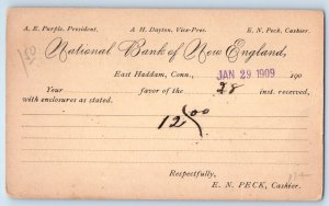 1909 National Bank Of New England Receipt East Haddam Connecticut CT Postal Card