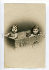 251025 NUDE Kids Girl in Box PISSY CAT Kitty Vintage PHOTO PC