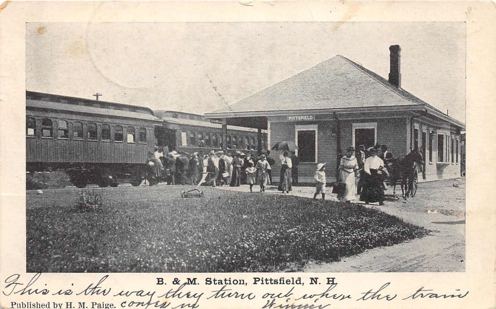 E14/ Pittsfield New Hampshire Postcard c1907 B&M Railroad Depot Station