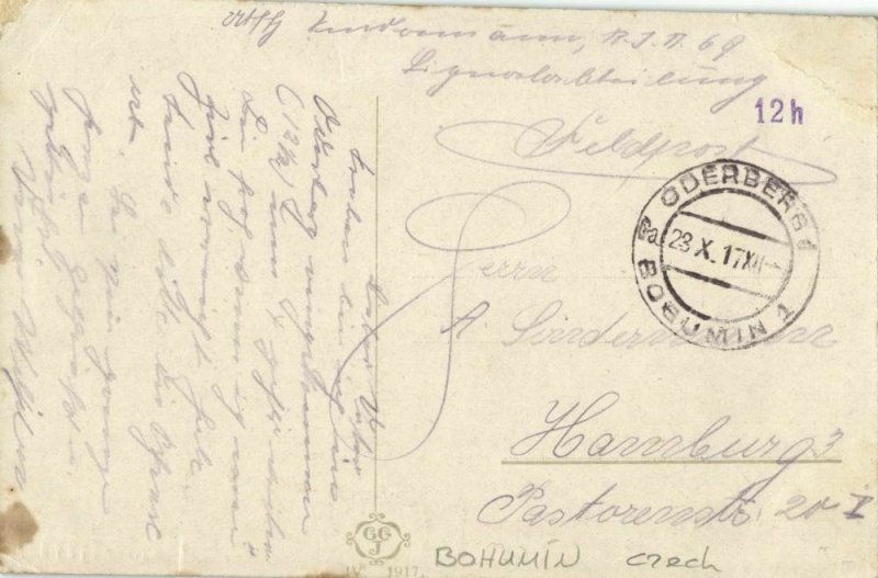 czech germany, ODERBERG BOHUMÍN, Koppgasse (1917) Postcard