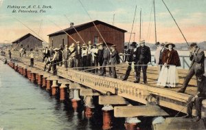 FISHING ON A.C.L. DOCK ST. PETERSBURG FLORIDA POSTCARD (c. 1910)