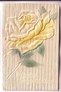 Congratulations, Embossed, Textured, Silkscreened Yellow Rose,