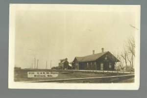 Brainard NEBRASKA RPPC 1912 C. & N.W. R.R. DEPOT Train Station nr Wahoo