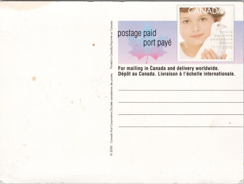 Peace in Different Languages Canadian Flag 1999 2000 Stats Canada Postcard C10