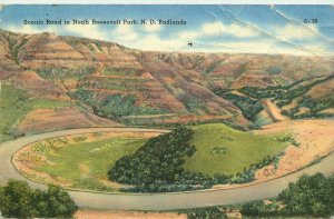 1956 Scenic Road in North Roosevelt Park Badlands, ND Vtg Postcard