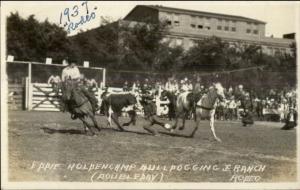 Rodeo Cowboys - Eddie Holdencamp Buldogging 1937 Real Photo Postcard