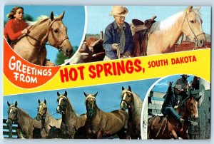 Hot Springs South Dakota Postcard Greetings Horse Cowboys c1960 Vintage Antique