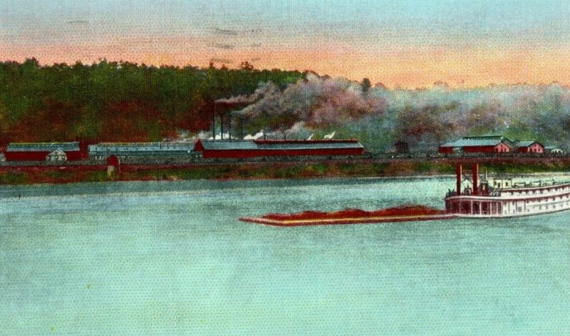 Vintage Paddle Steamer Liggett Spring Axel Works, Monongahela, PA Postcard P50