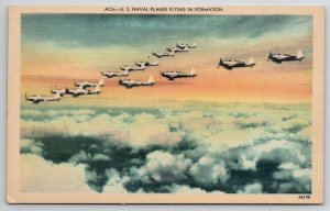 US Naval Planes Flying in Formation Linen Postcard E25