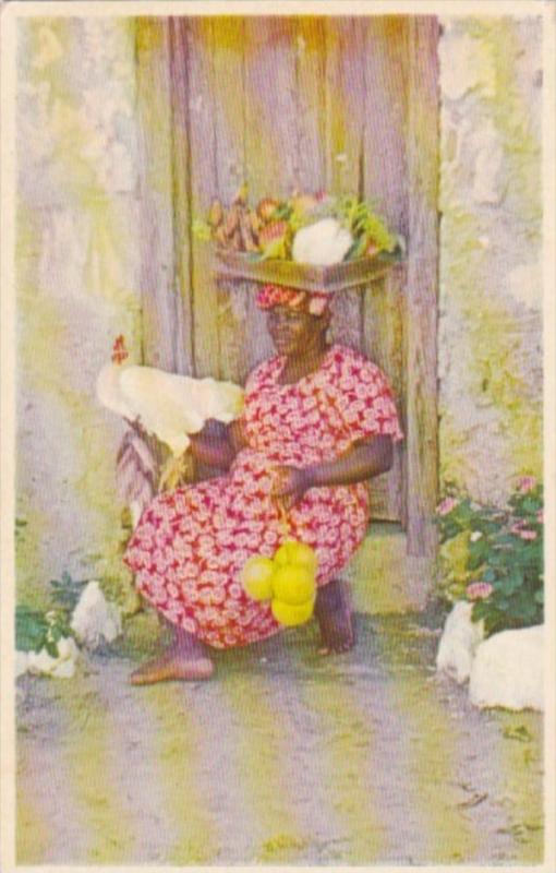 Jamaica Woman With Bsket On Head Fish Fowl and Fruit Vendor