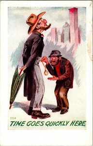 Pickpocket Thief Steal Watch, Time Goes Quickly Here Vintage Postcard I46