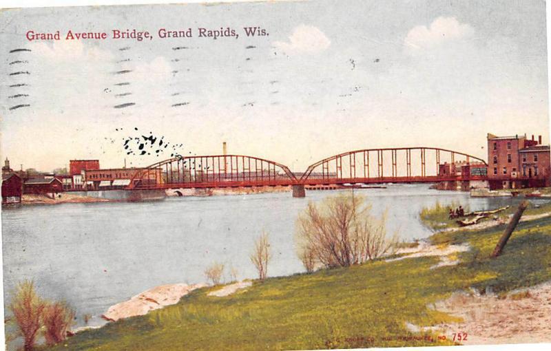 Grand Avenue Bridge Grand Rapids Wisconsin 1910 postcard