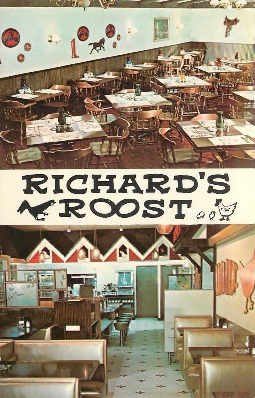 Rochester MN~Richards Roost Ranch Restaurant @ 13 First St SW~1960s Postcard