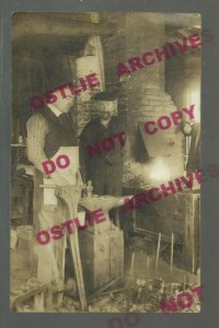 Haverhill MASSACHUSETTS RPPC 1909 INTERIOR BLACKSMITH SHOP Anvil Hammer FORGE