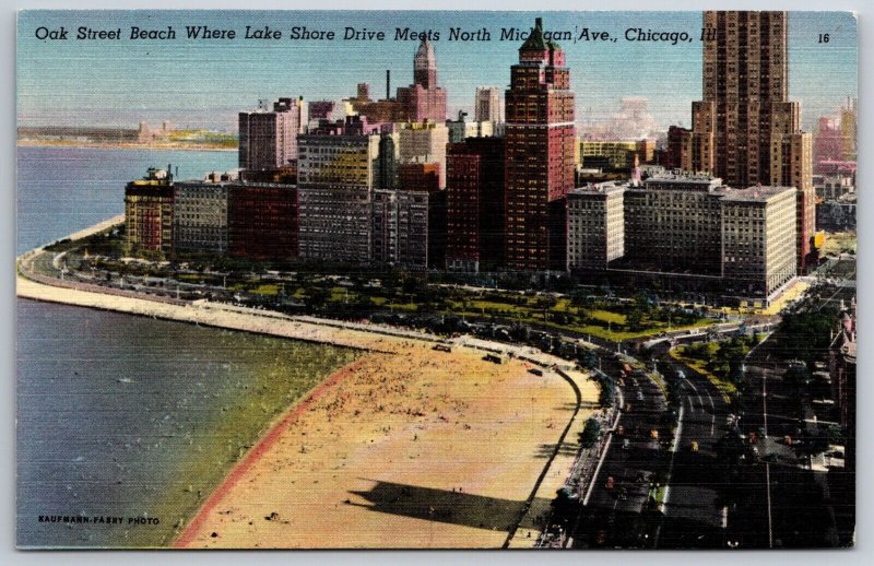 Aerial View Oak Street Lake Shore Drive  Chicago IL UNP Linen Postcard I15